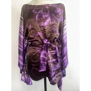 Kaelyn Max Womens Blouse Size Medium Brown Purple Wrap Animal Print Dressy Top